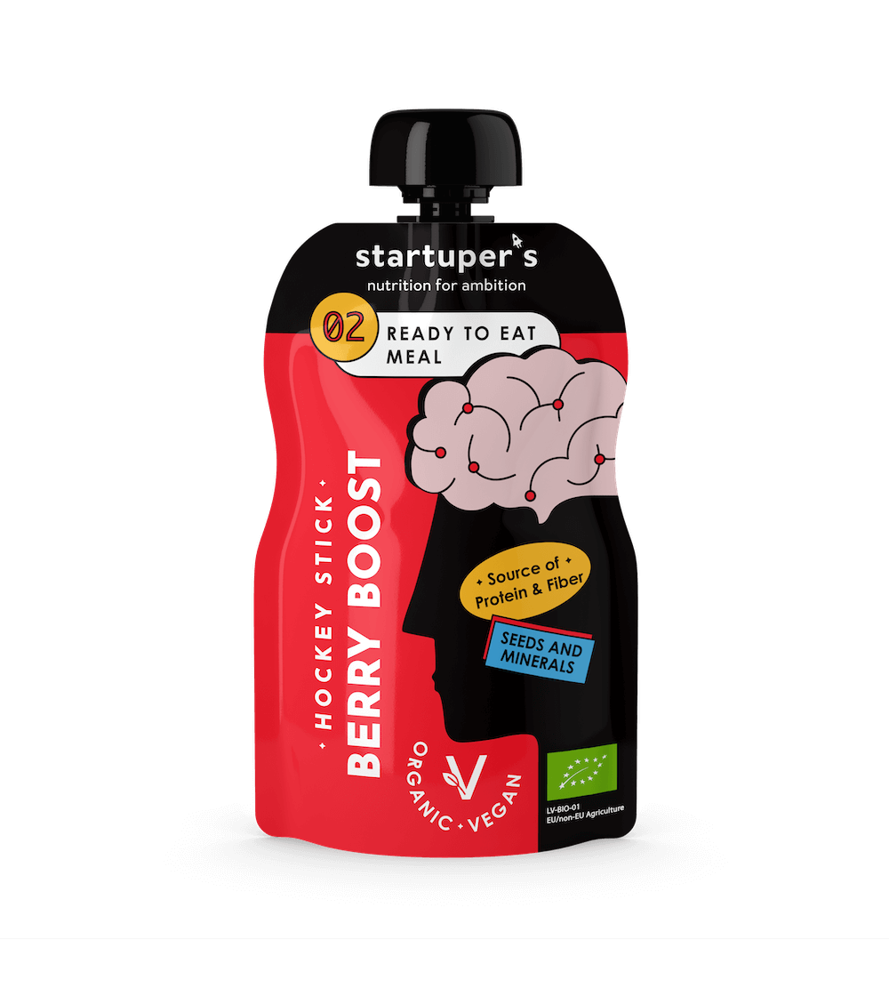 Startuper’s Smoothies HOCKEY STICK – sveikas miško uogų skonio užkandis , 200 g pakuotės priekinė pusė