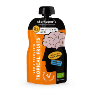 Startuper’s Smoothies CEO’s FAVOURITE – sveikas tropinių vaisių skonio ekologiškas užkandis, 200 g pakuotės priekinė pusė Startuper’s Smoothies CEO’s FAVOURITE – sveikas tropinių vaisių skonio ekologiškas užkandis, 200 g pakuotės priekinė pusė
