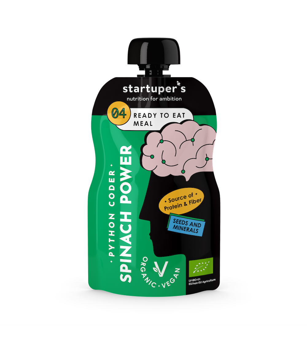Startuper’s Smoothies PYTHON CODER – sveikas žalios citrinos, špinatų ir kivių skonio ekologiškas užkandis, 200 g pakuotės priekinė pusė