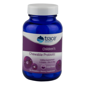 Trace Minerals kramtomi probiotikai vaikams – 30 vynuogių skonio tablečių pakuotė, su gerosiomis bakterijomis ir prebiotikais Trace Minerals kramtomi probiotikai vaikams – 30 vynuogių skonio tablečių pakuotė, su gerosiomis bakterijomis ir prebiotikais