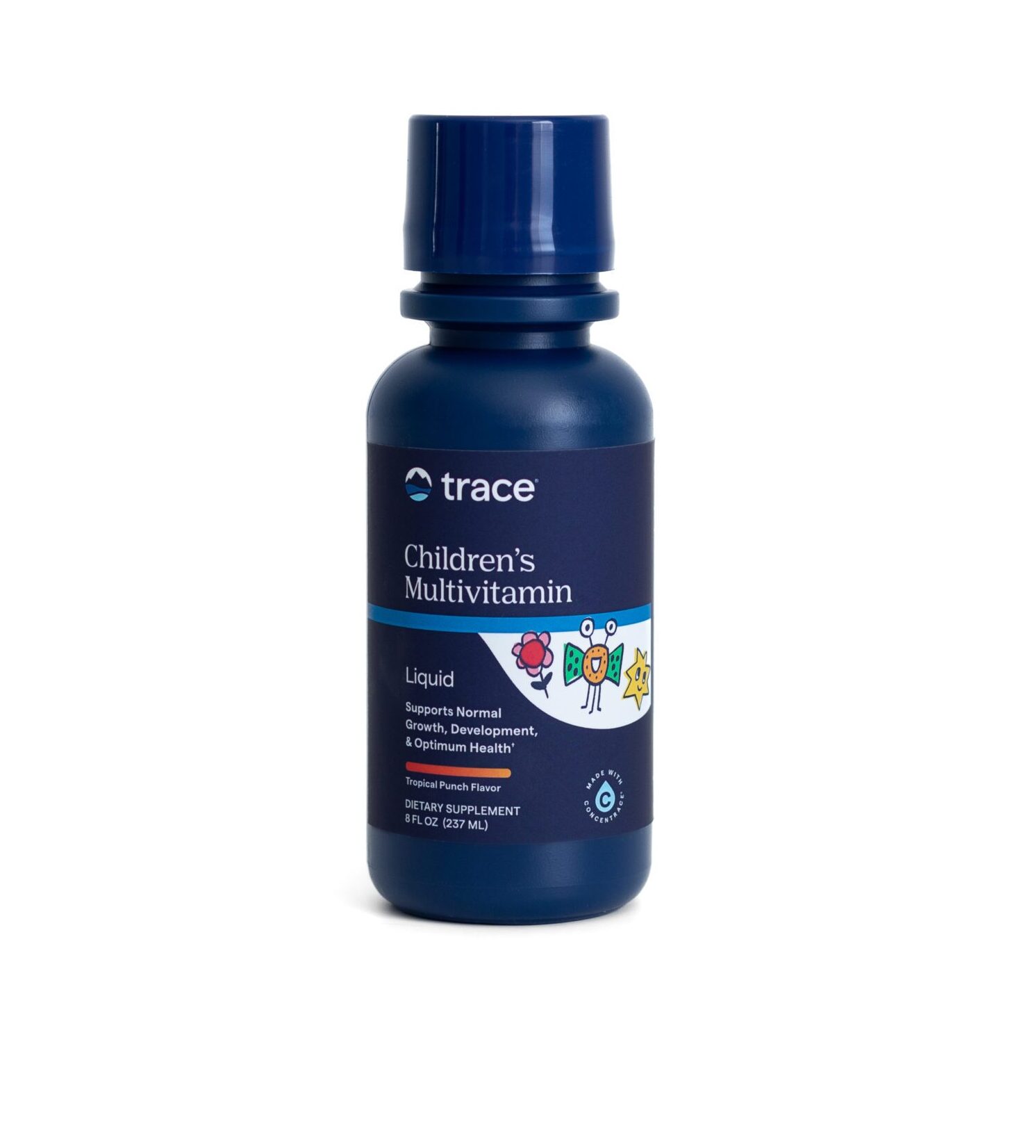 Trace Minerals skysti multivitaminai vaikams su mineralais - 237 ml buteliukas su citrusų punčo skoniu