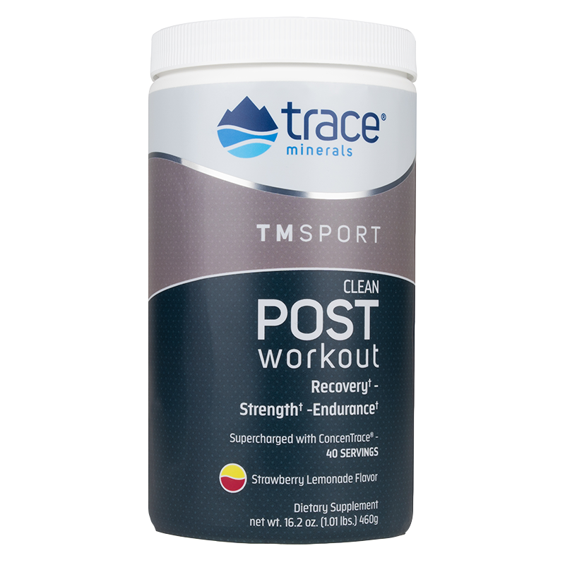 Trace Minerals Clean Post-Workout – papildai po sporto, 280 g pakuotė su braškių limonado skoniu